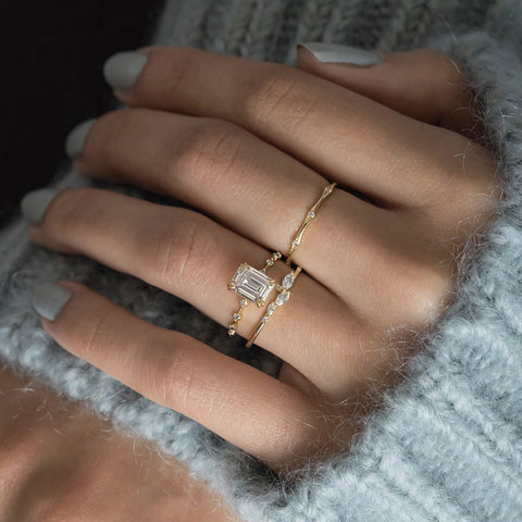 Hidden Accent Moissanite Emerald Cut Engagement Ring