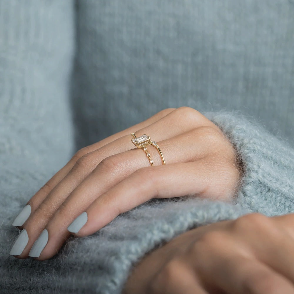 Hidden Accent Moissanite Emerald Cut Engagement Ring