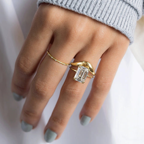 Solitaire Moissanite Emerald Cut Engagement Ring
