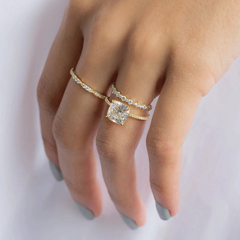Moissanite Cushion Cut Pave Set Wedding Proposal Ring