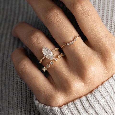 D Color Marquise Cut Pave Set Moisssanite Engagement Ring