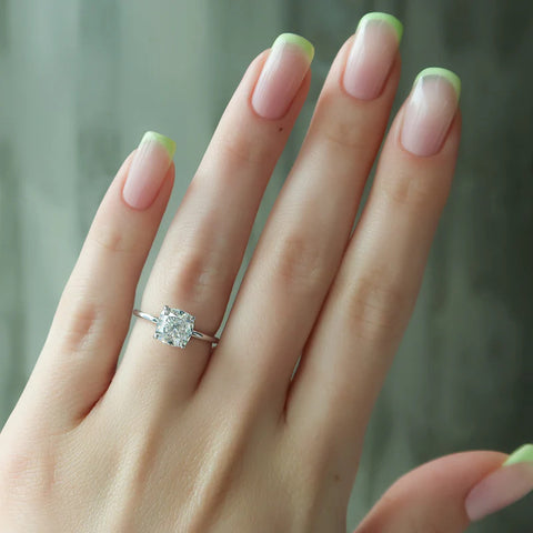 Moissanite Unique Hidden Accent Cushion Cut Wedding Ring