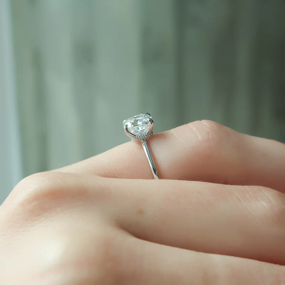 Moissanite Unique Hidden Accent Cushion Cut Wedding Ring