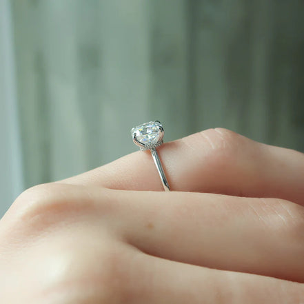 Moissanite Unique Hidden Accent Cushion Cut Wedding Ring