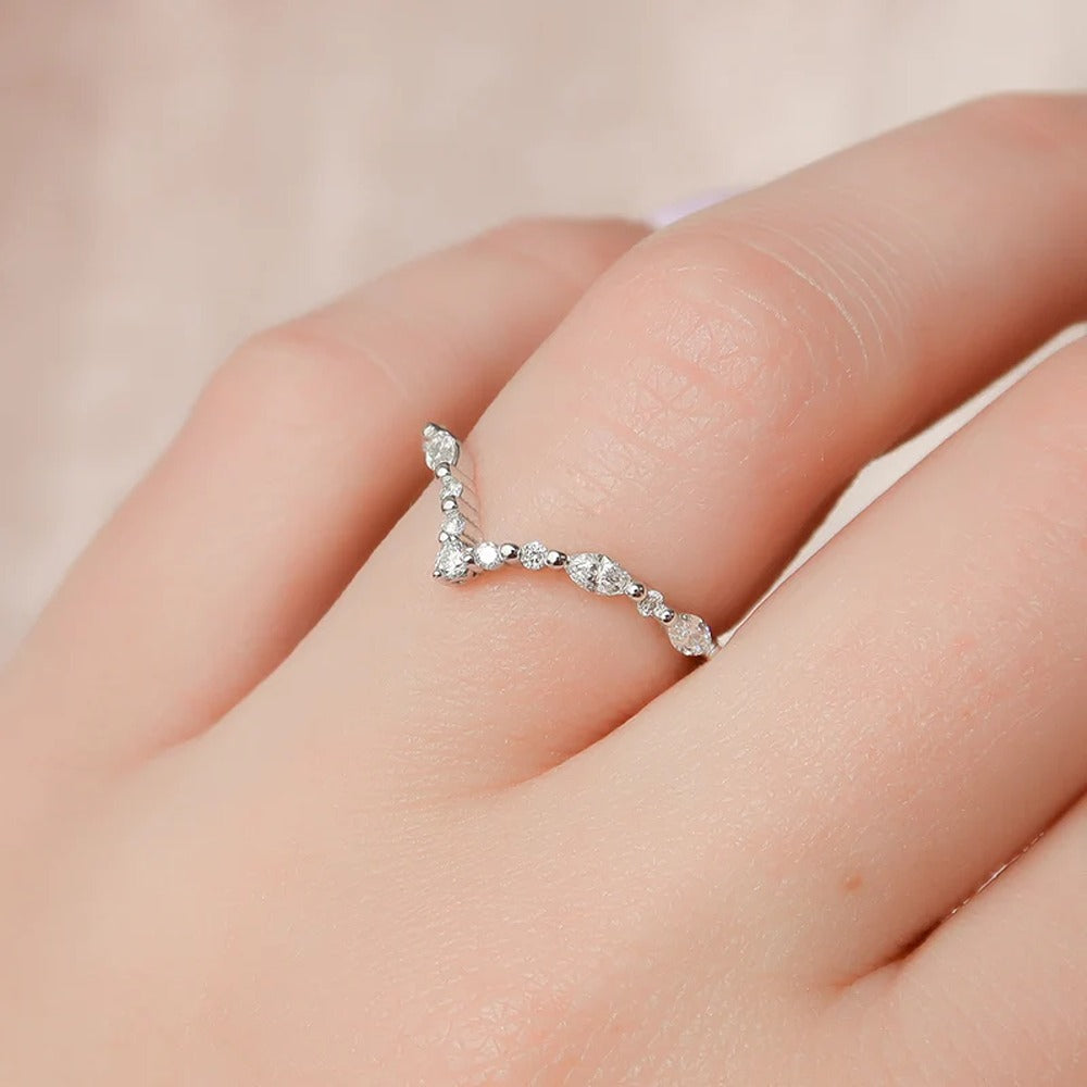 Moissanite Marquise & Round Cut Chevron Shape Wedding Band