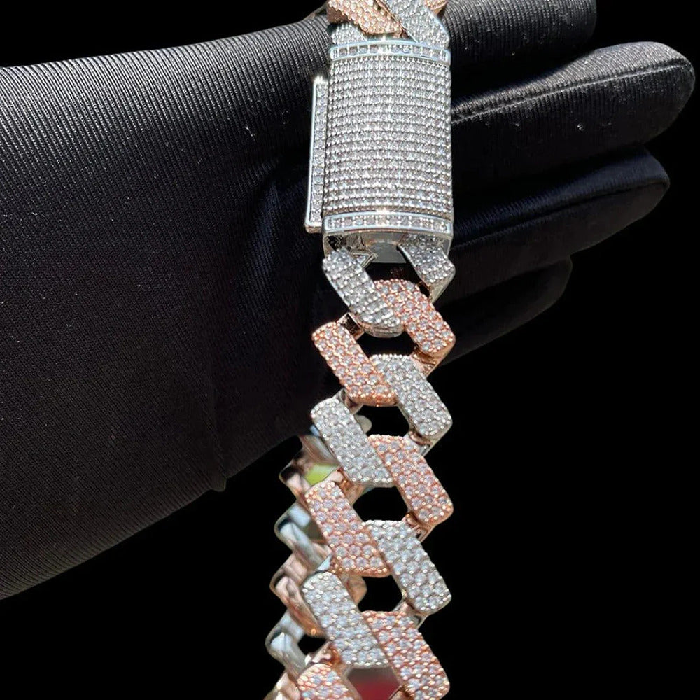Dual Tone Moissanite luxury Cuban Chain Hip Hop Jewelry