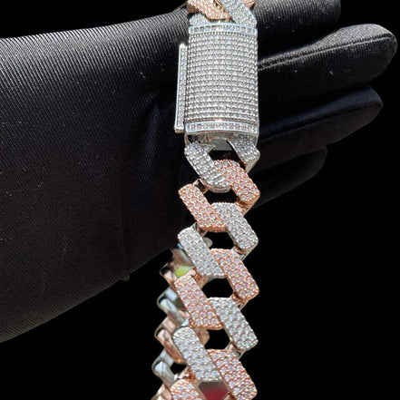 Dual Tone Moissanite luxury Cuban Chain Hip Hop Jewelry