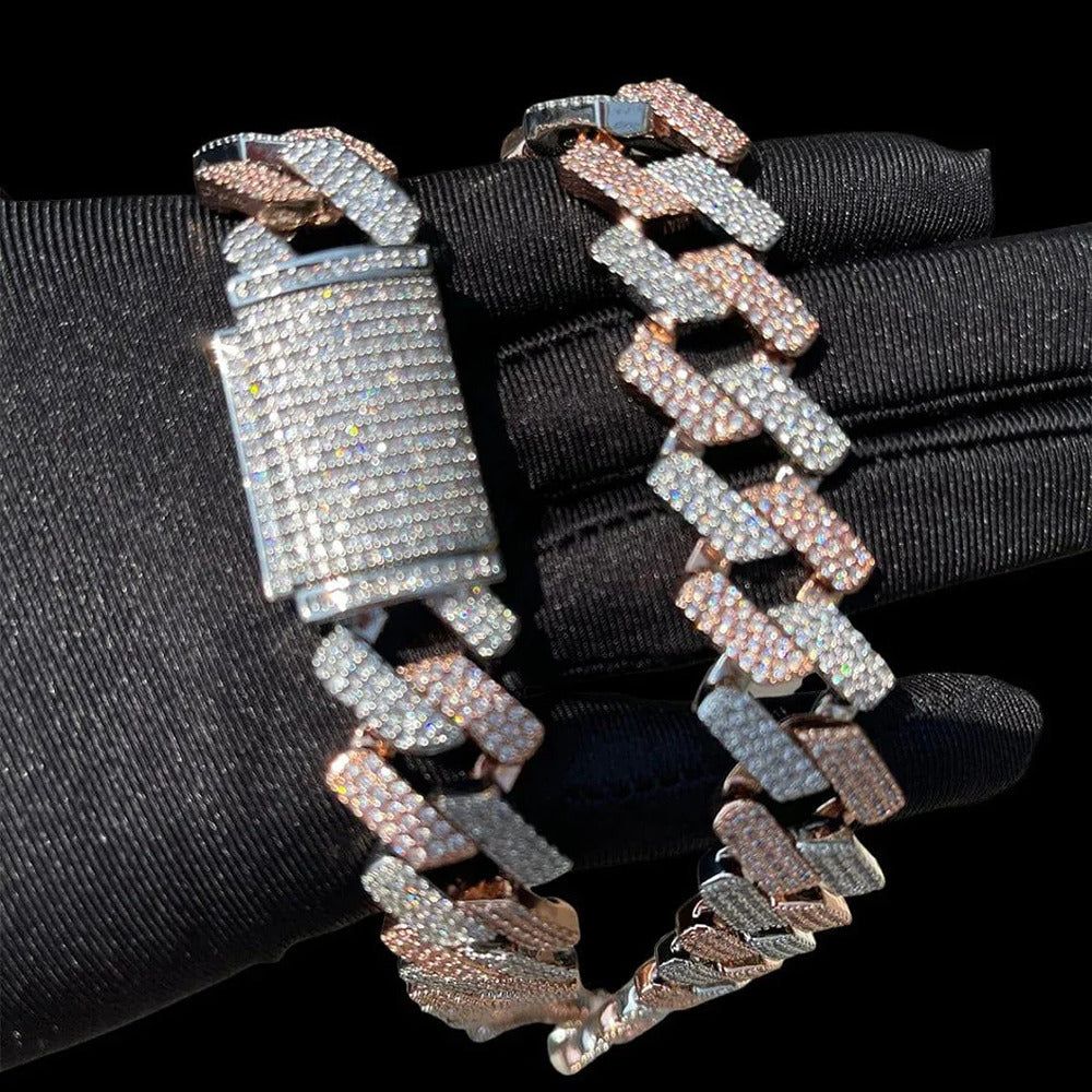 Dual Tone Moissanite luxury Cuban Chain Hip Hop Jewelry