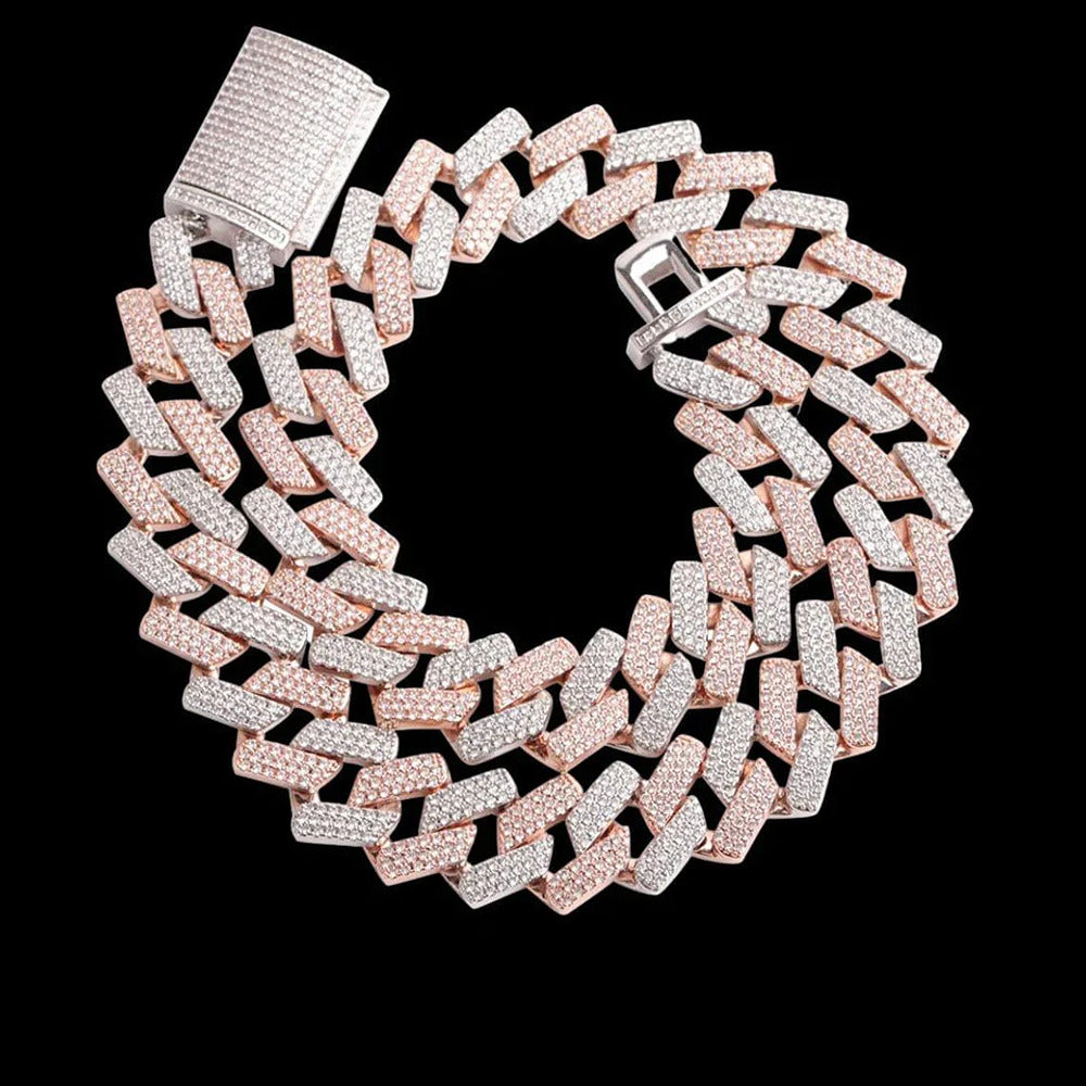 Dual Tone Moissanite luxury Cuban Chain Hip Hop Jewelry