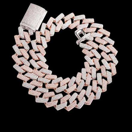 Dual Tone Moissanite luxury Cuban Chain Hip Hop Jewelry