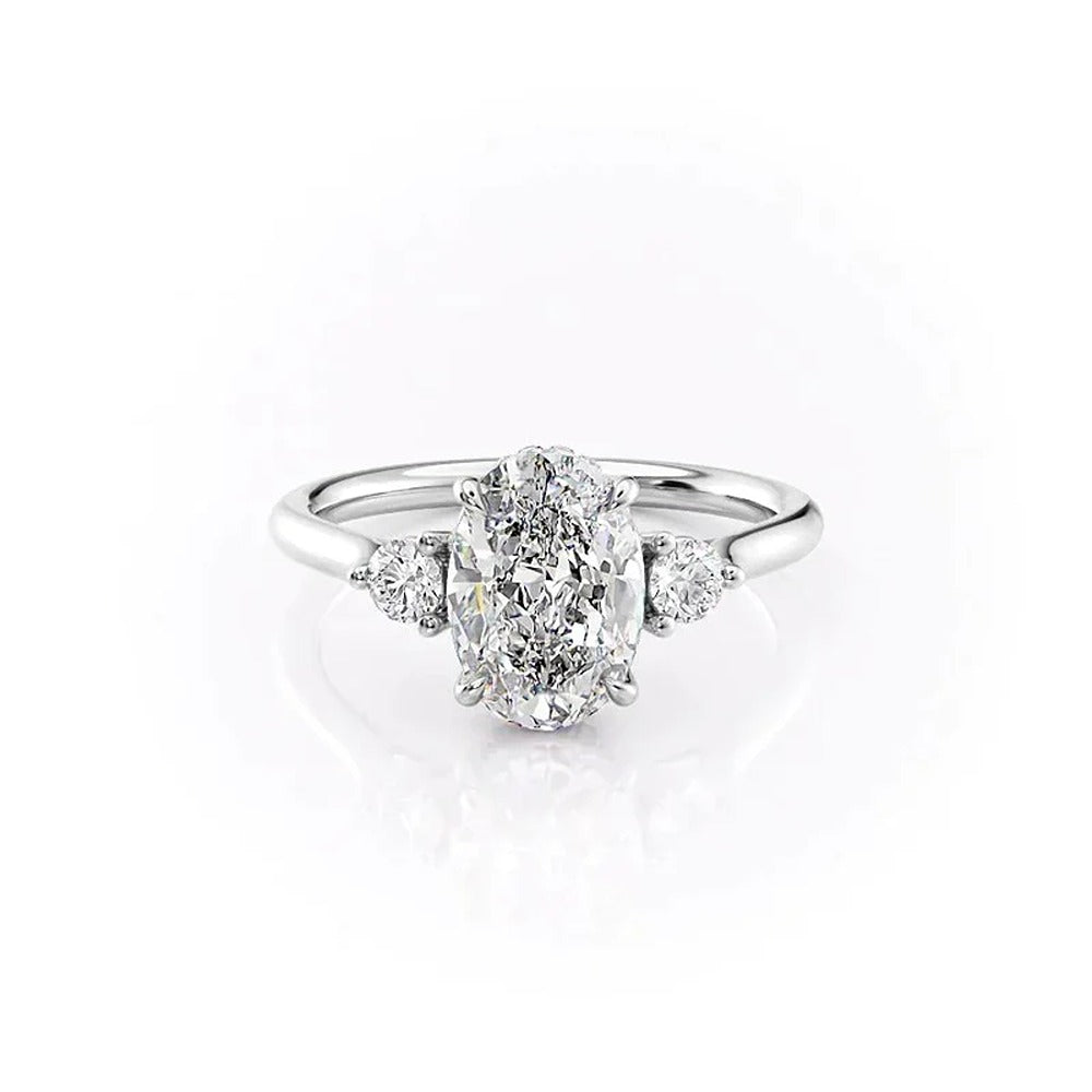 VVS1 Moissanite Oval & Round Cut Three Stone Wedding Ring