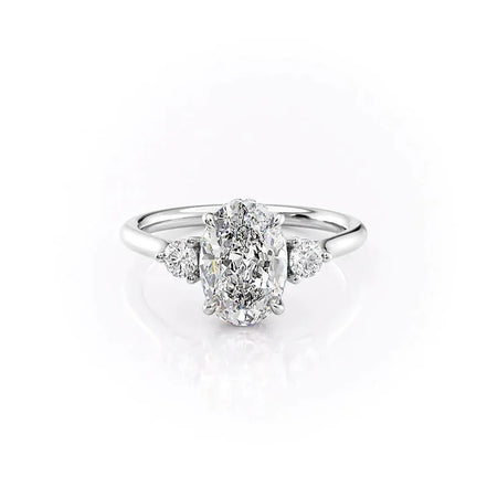 VVS1 Moissanite Oval & Round Cut Three Stone Wedding Ring