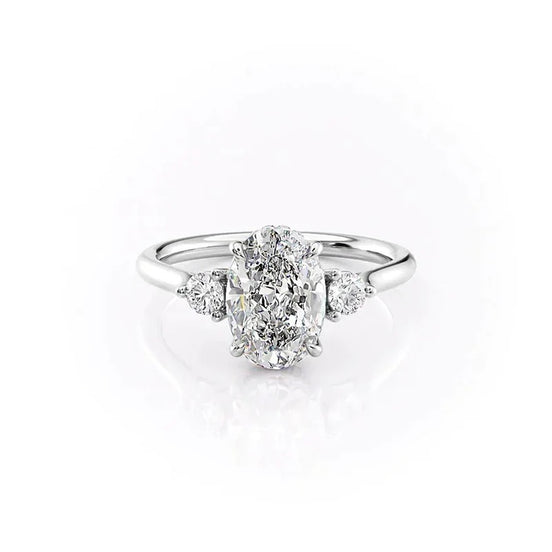 VVS1 Moissanite Oval & Round Cut Three Stone Wedding Ring