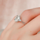 VVS1 Moissanite Oval & Round Cut Three Stone Wedding Ring