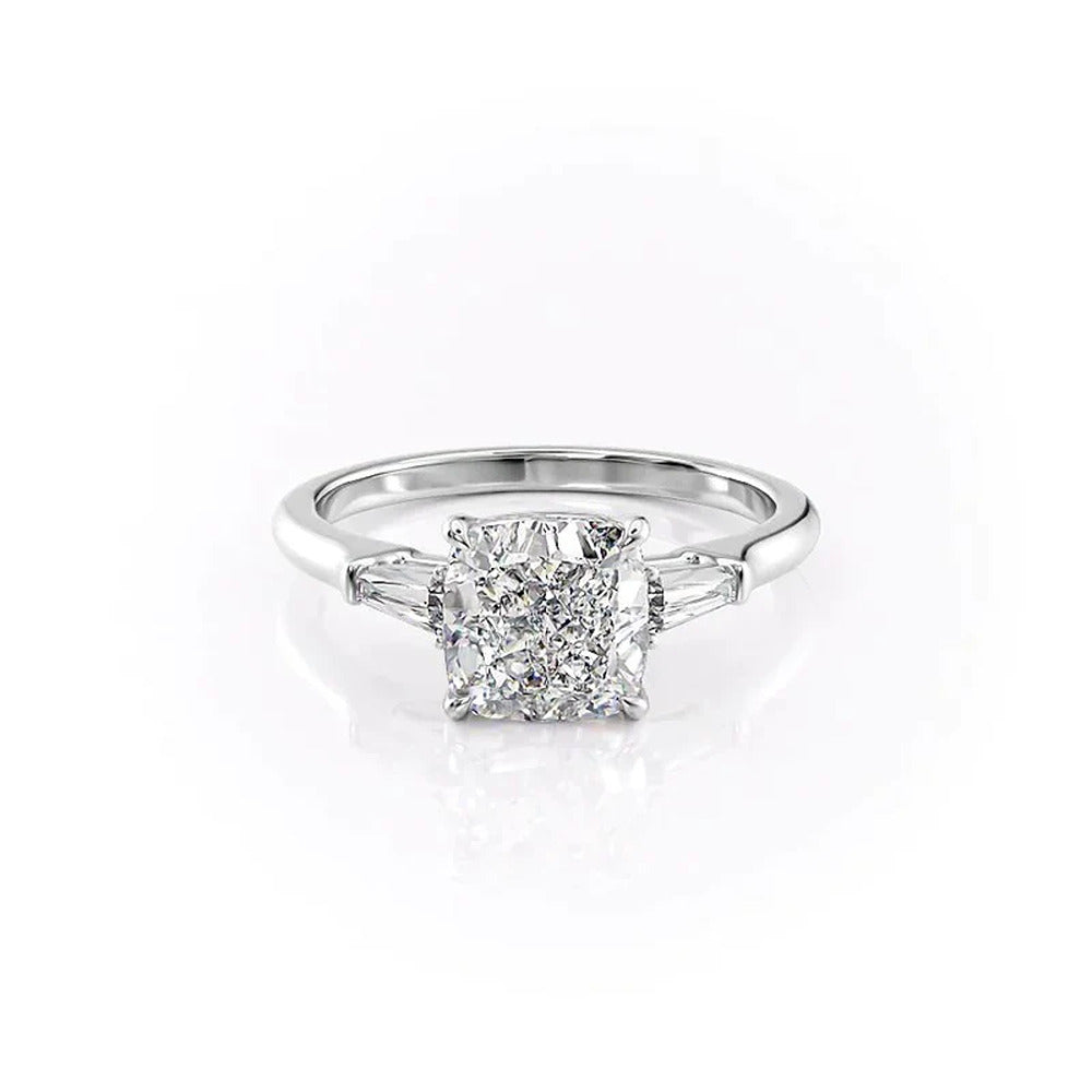 Three Stone Moissanite Cushion & Baguette Cut Engagement Ring