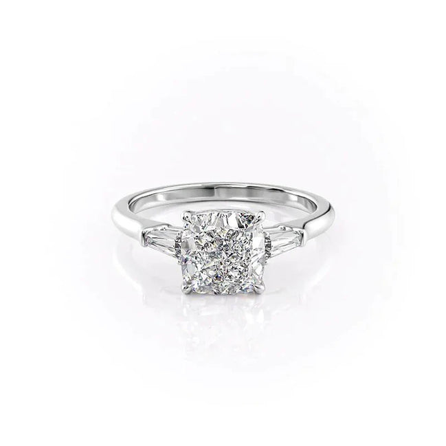 Three Stone Moissanite Cushion & Baguette Cut Engagement Ring