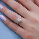 Three Stone Moissanite Cushion & Baguette Cut Engagement Ring