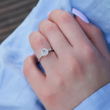 Three Stone Moissanite Cushion & Baguette Cut Engagement Ring