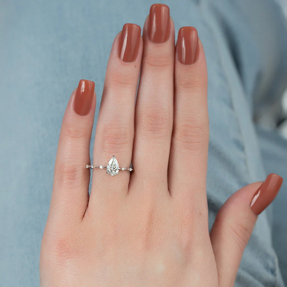 Hidden Halo Moissanite Pear Cut Engagement Ring For Her