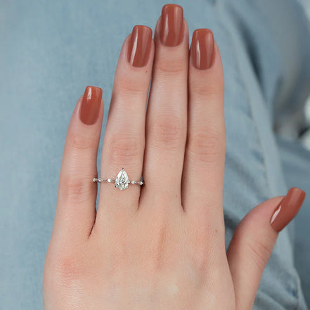 Hidden Halo Moissanite Pear Cut Engagement Ring For Her