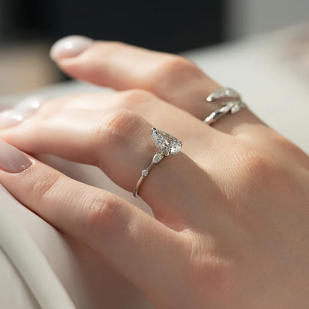D Color Moissnaite Five Stone Pear Cut Diamond Ring