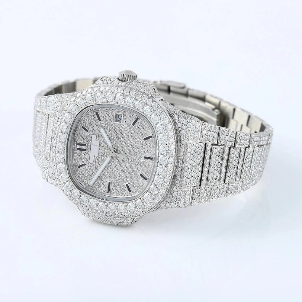 D Color Moissanite Stainless Steel Hip Hop Watch Gift For Men