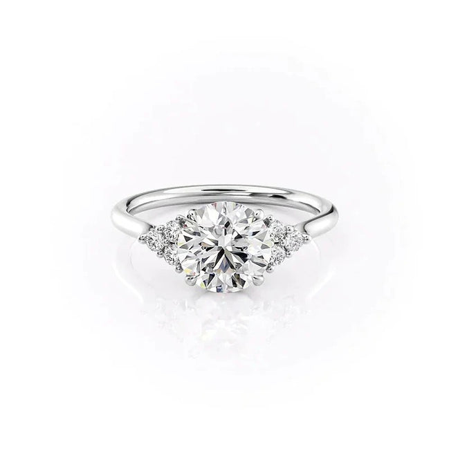 D Color Moissanite Round Cut Side Accent Engagement Ring