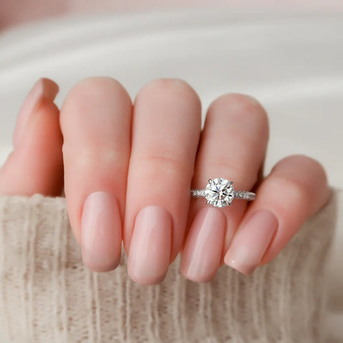 Round Cut D Color Moissanite Micro Pave Setting Ring
