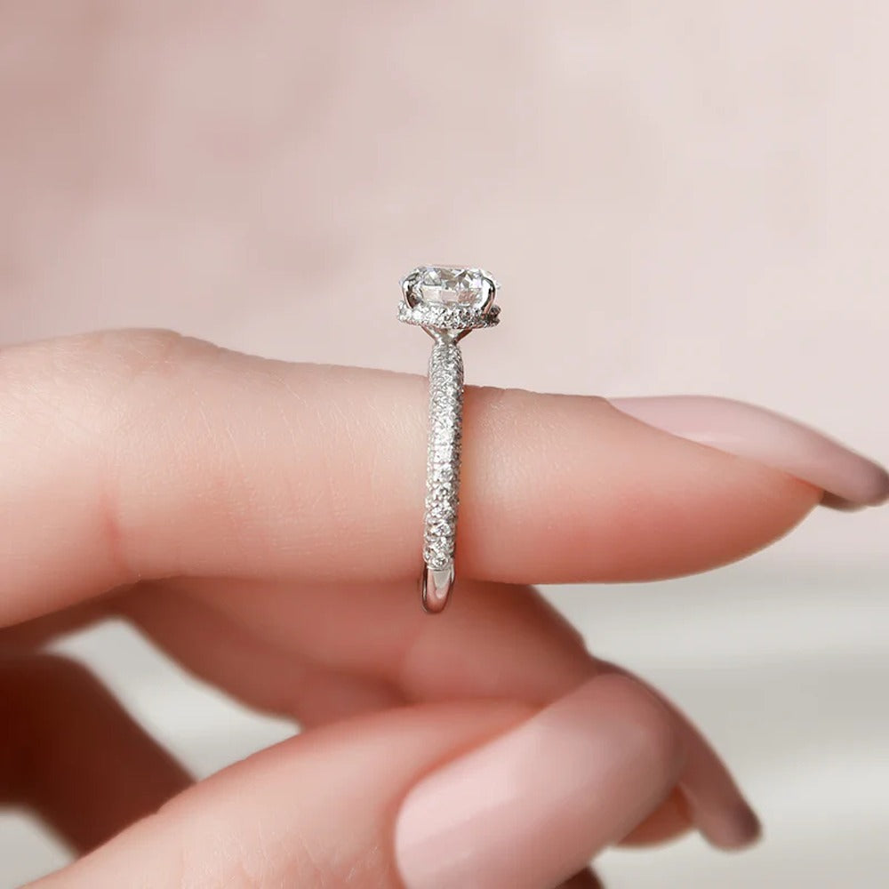 Round Cut D Color Moissanite Micro Pave Setting Ring