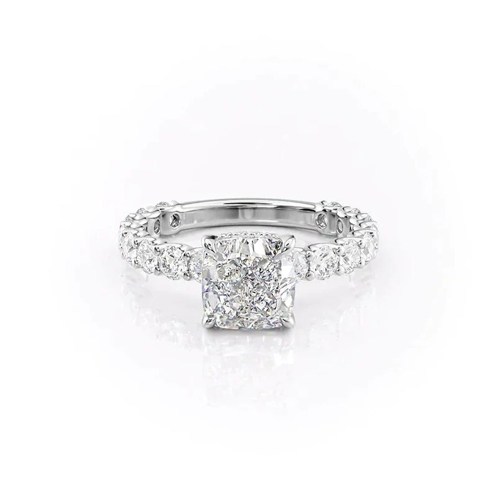 D Color Moissanite Side Accent Cushion Cut Wedding Ring