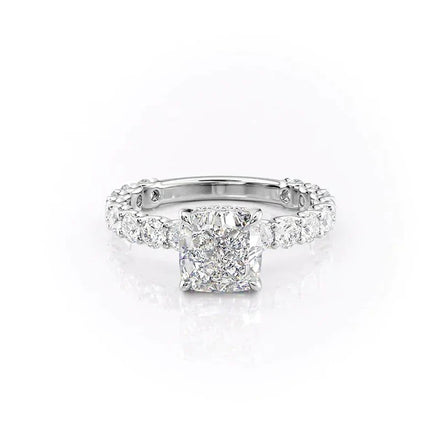 D Color Moissanite Side Accent Cushion Cut Wedding Ring