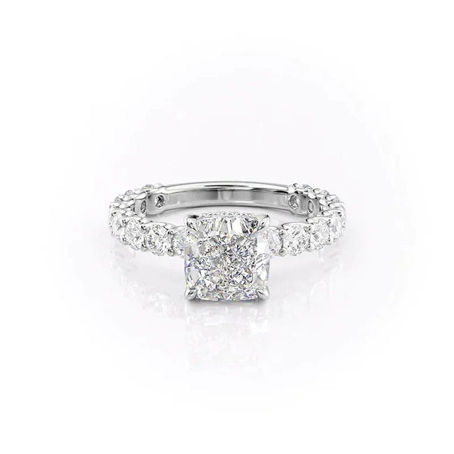 D Color Moissanite Side Accent Cushion Cut Wedding Ring