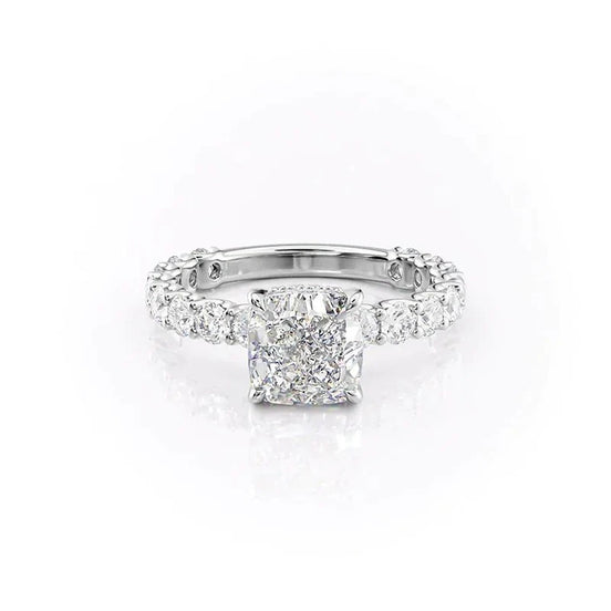 D Color Moissanite Side Accent Cushion Cut Wedding Ring