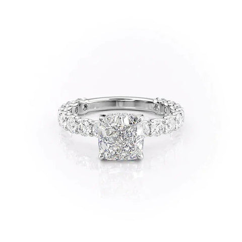 D Color Moissanite Side Accent Cushion Cut Wedding Ring