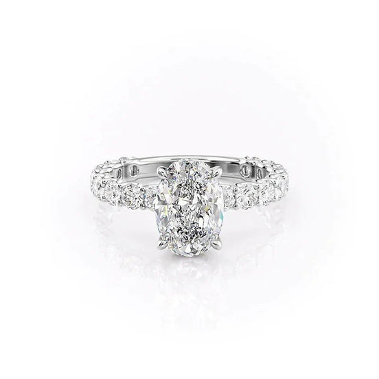 10K White Gold Moissanite Oval Cut Side Accent Diamond Ring