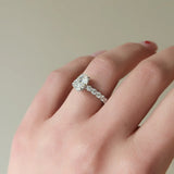 10K White Gold Moissanite Oval Cut Side Accent Diamond Ring