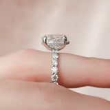 10K White Gold Moissanite Oval Cut Side Accent Diamond Ring
