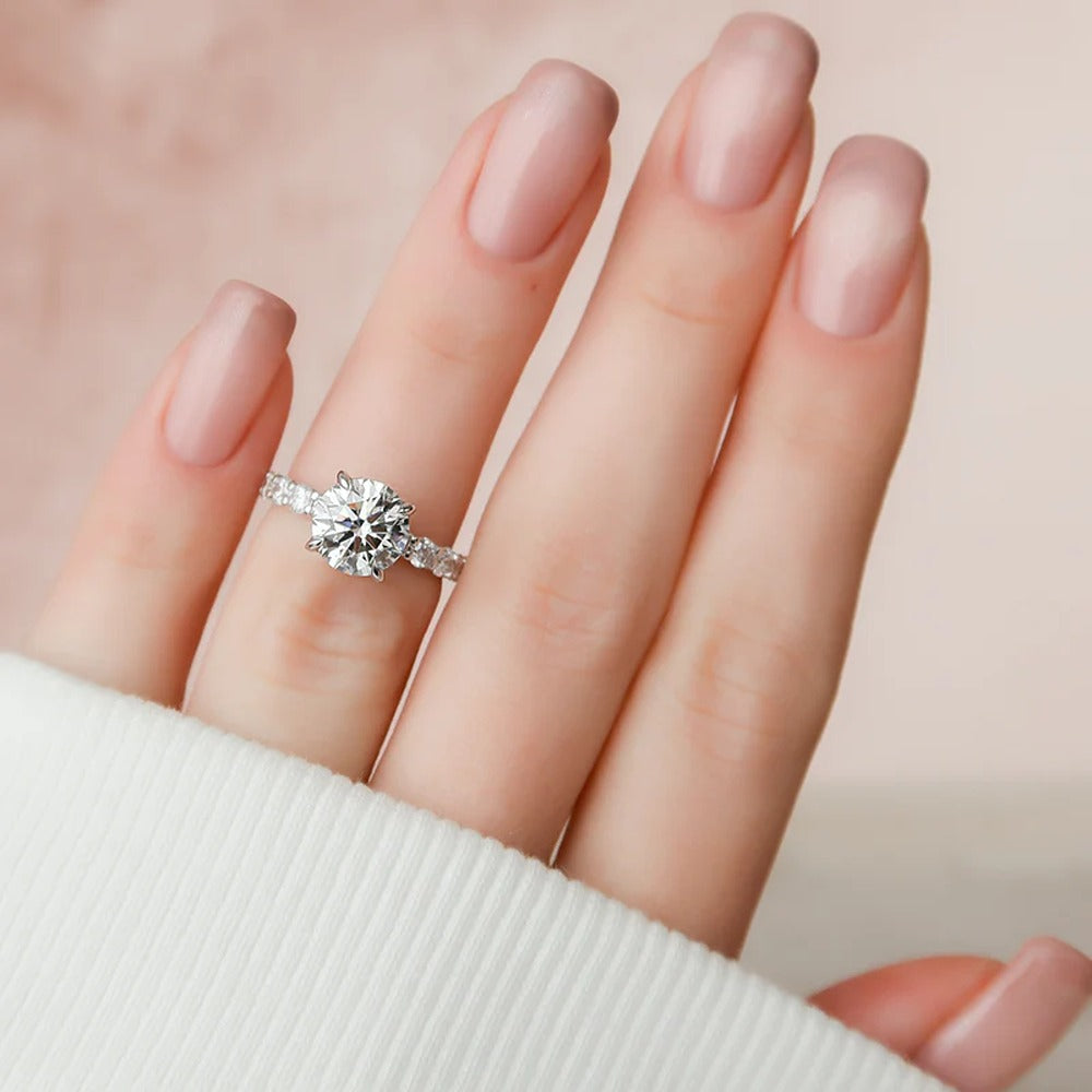 Moissanite Diamond Hidden Halo Engagement Ring