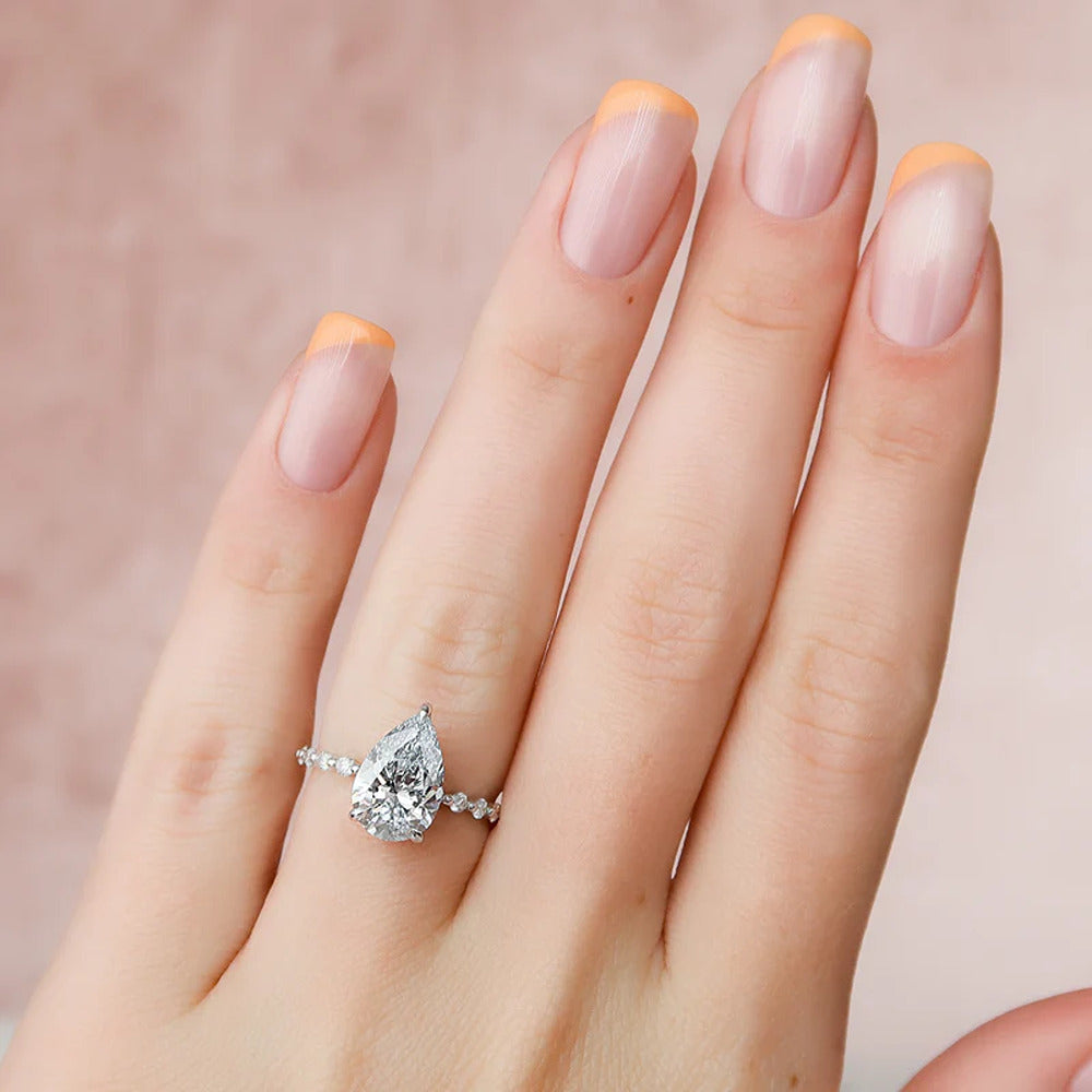Lab Created Moissanite Diamond Pear Cut Engagement Ring