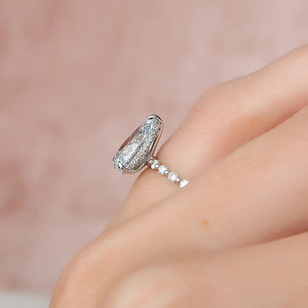 Lab Created Moissanite Diamond Pear Cut Engagement Ring