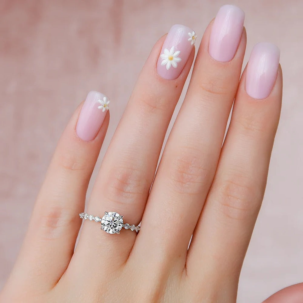 Moissanite Round Cut Side Accent Engagement Ring