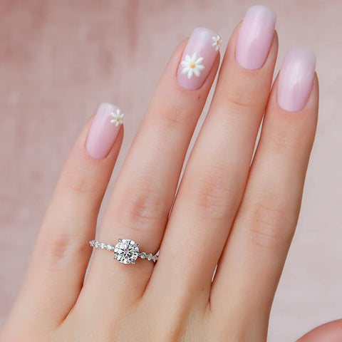 Moissanite Round Cut Side Accent Engagement Ring