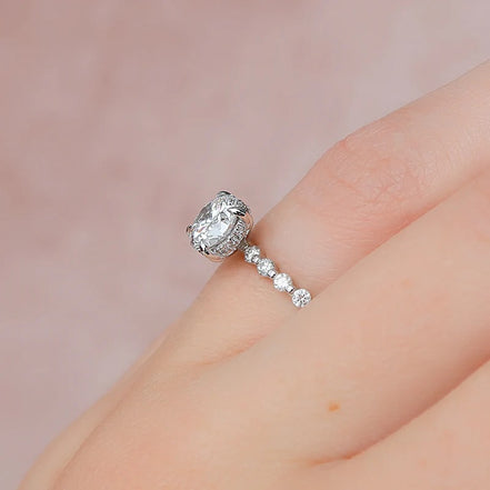Moissanite Round Cut Side Accent Engagement Ring