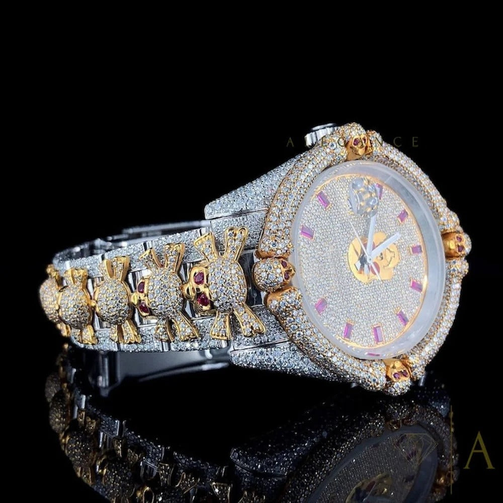 Moissanite Diamond Skull Designed Hip Hop Watch For Men's