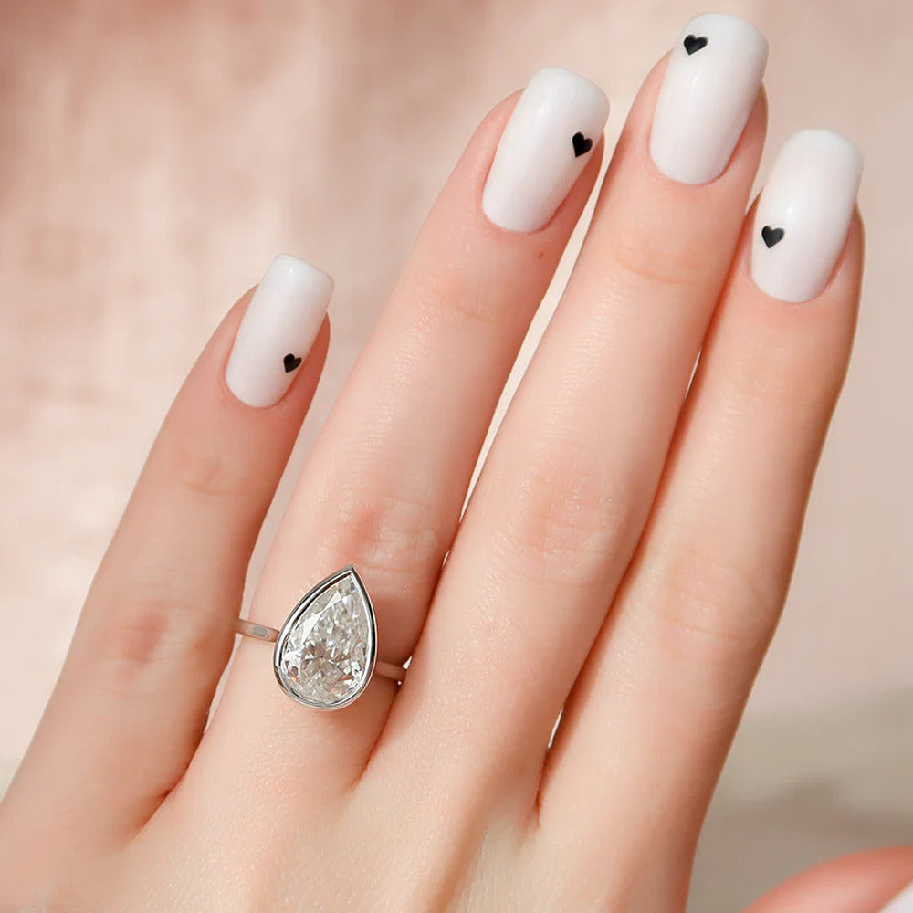Pear Cut Bezel Set Moissnaite Hidden Accent Ring