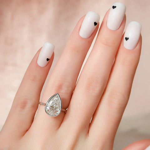 Pear Cut Bezel Set Moissnaite Hidden Accent Ring