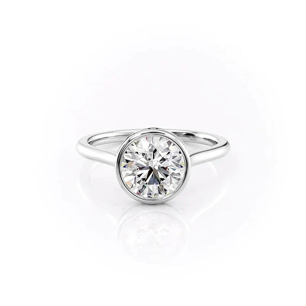 Bezel Set Hidden Accent Moissanite Round Cut Wedding Ring