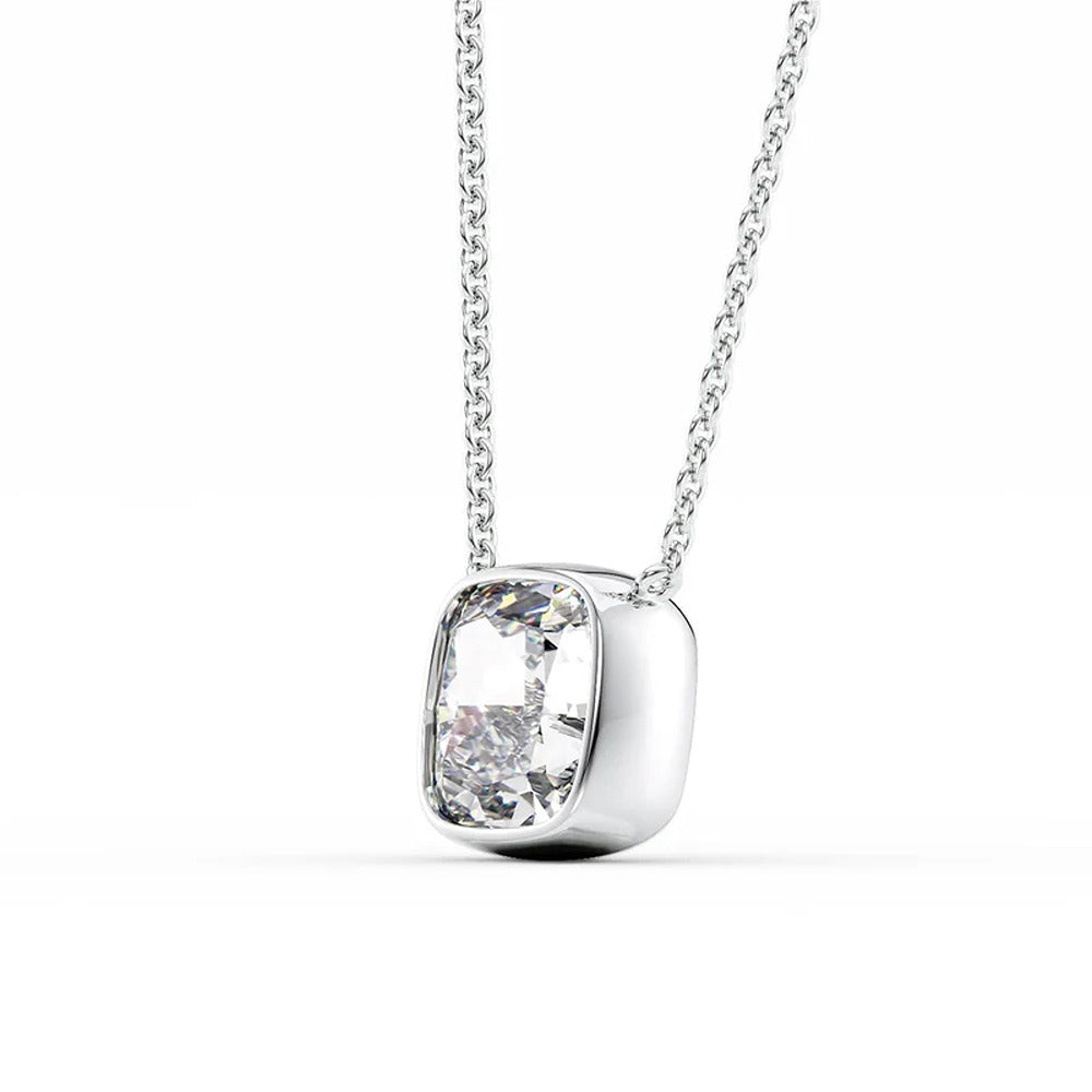Bezel Set Moissanite Solitaire Cushion Cut Pendant Gift For Her