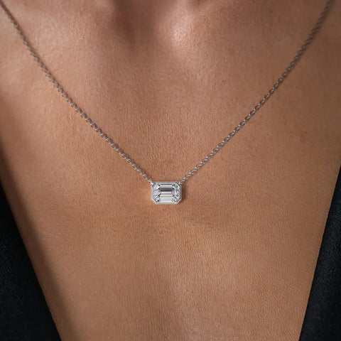 Solitaire Moissanite Emerald Cut Bezel Set Pendant