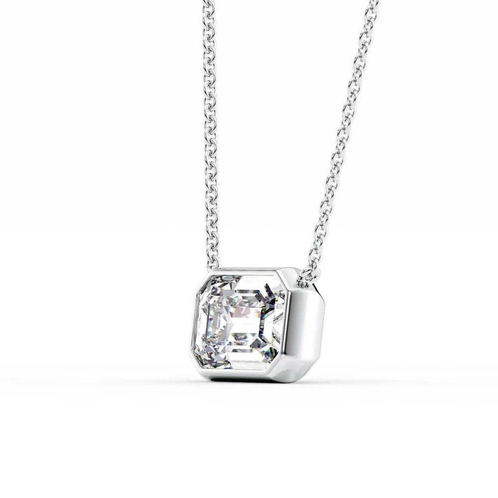 Solitaire Moissanite Emerald Cut Bezel Set Pendant